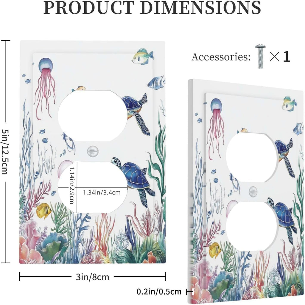 Blue Sea Turtle Ocean Fish Octopus Coral Outlet Covers 1 Gang Duplex Light Switch Cover Decorative Switch Plates Electrical Receptacle Faceplate Wall Plate For Bathroom Kids Room Decor