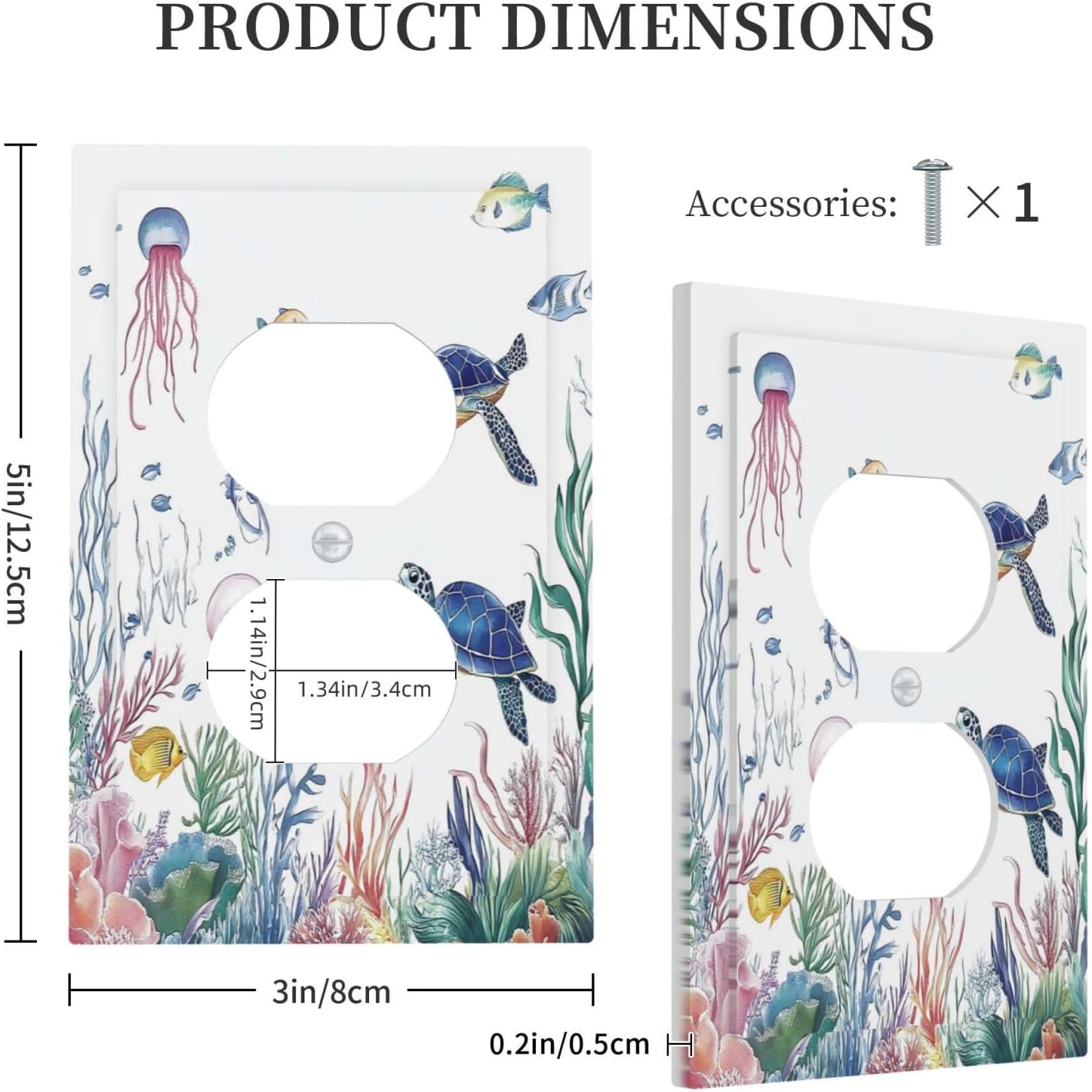 Blue Sea Turtle Ocean Fish Octopus Coral Outlet Covers 1 Gang Duplex Light Switch Cover Decorative Switch Plates Electrical Receptacle Faceplate Wall Plate For Bathroom Kids Room Decor