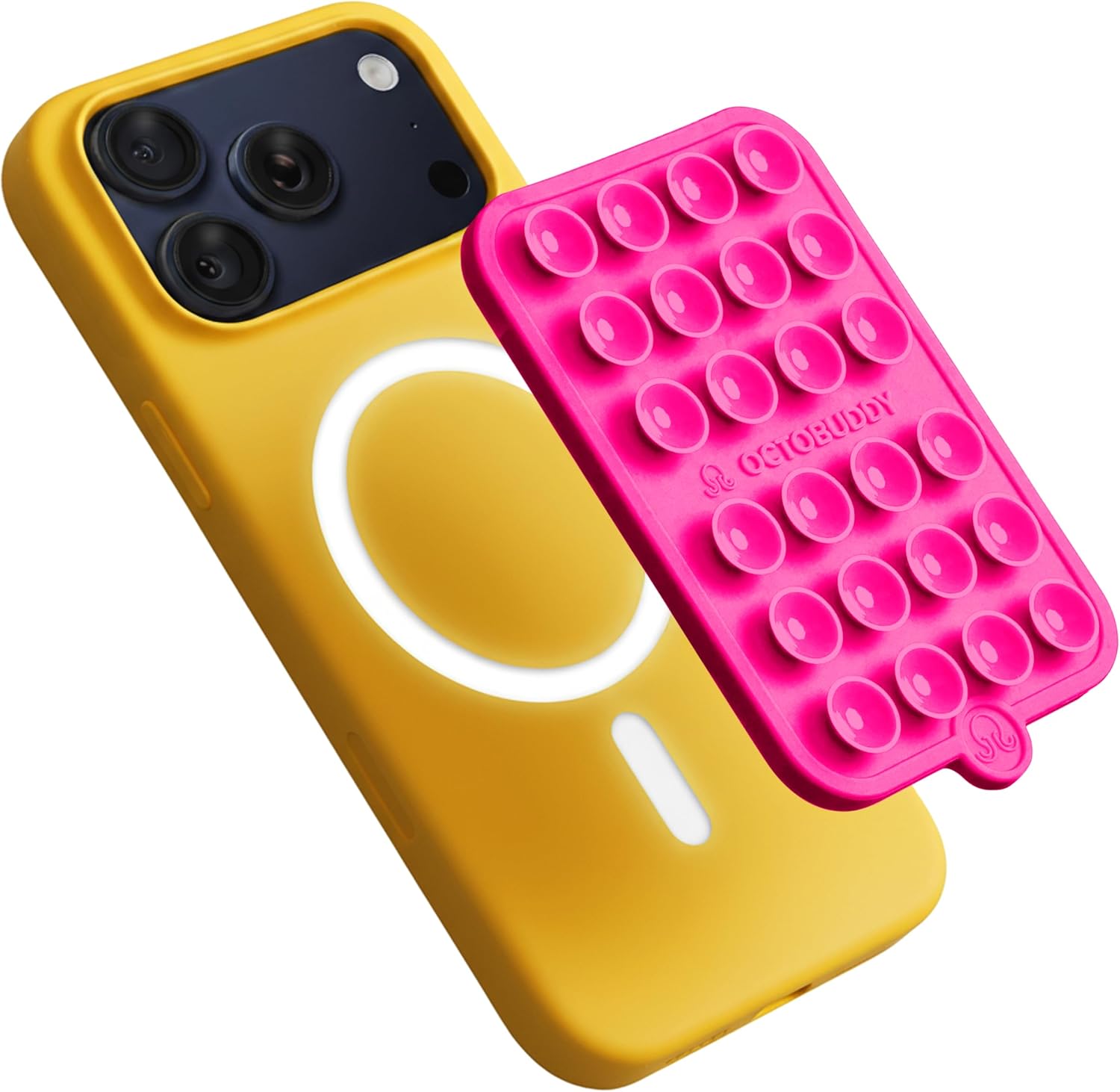 OCTOBUDDY Magnet - Dual Magnetic & Suction Phone Mount - Magnetic-Compatible Silicone Mobile Holder - Hands-Free Selfies & Videos - Content Creator Accessory - 2.6″ x 3.9″, Hot Pink