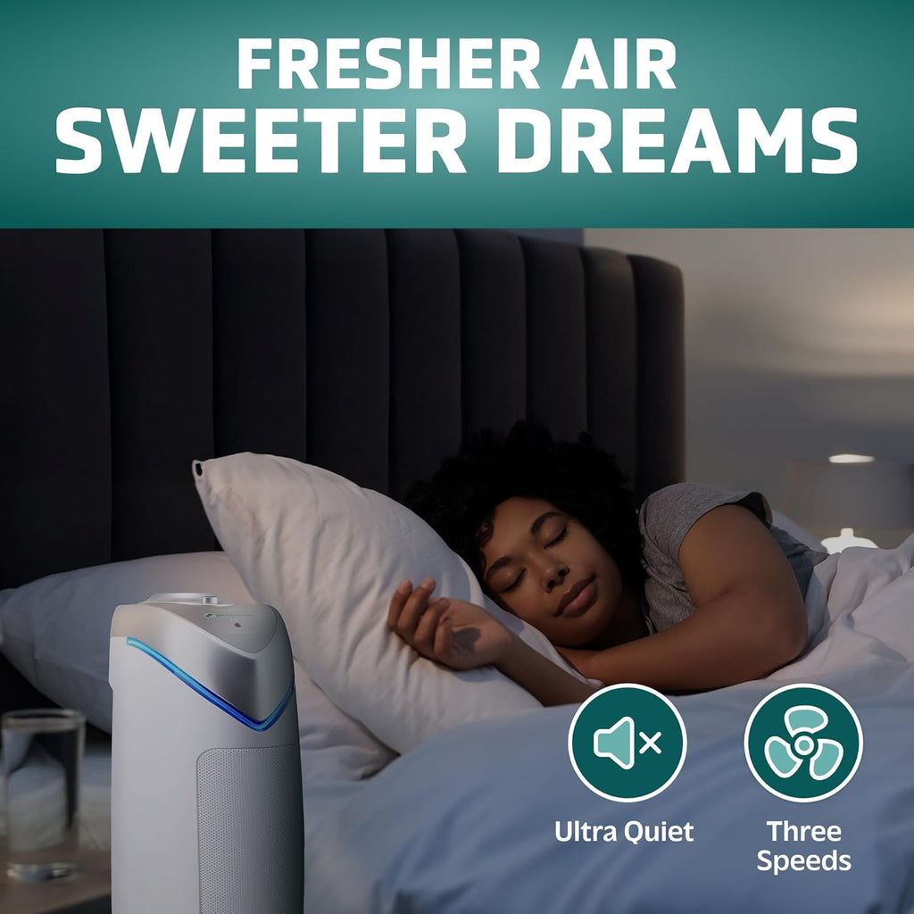 GermGuardian Air Purifier for Home with HEPA Pure Filter, for Wildfire Smoke, Pet Dander, Pollen, Odors, Large Rooms Up To 743 Sq. Ft., Removes 99.97% Pollutants, UV-C Light, 22", AC4825W, White