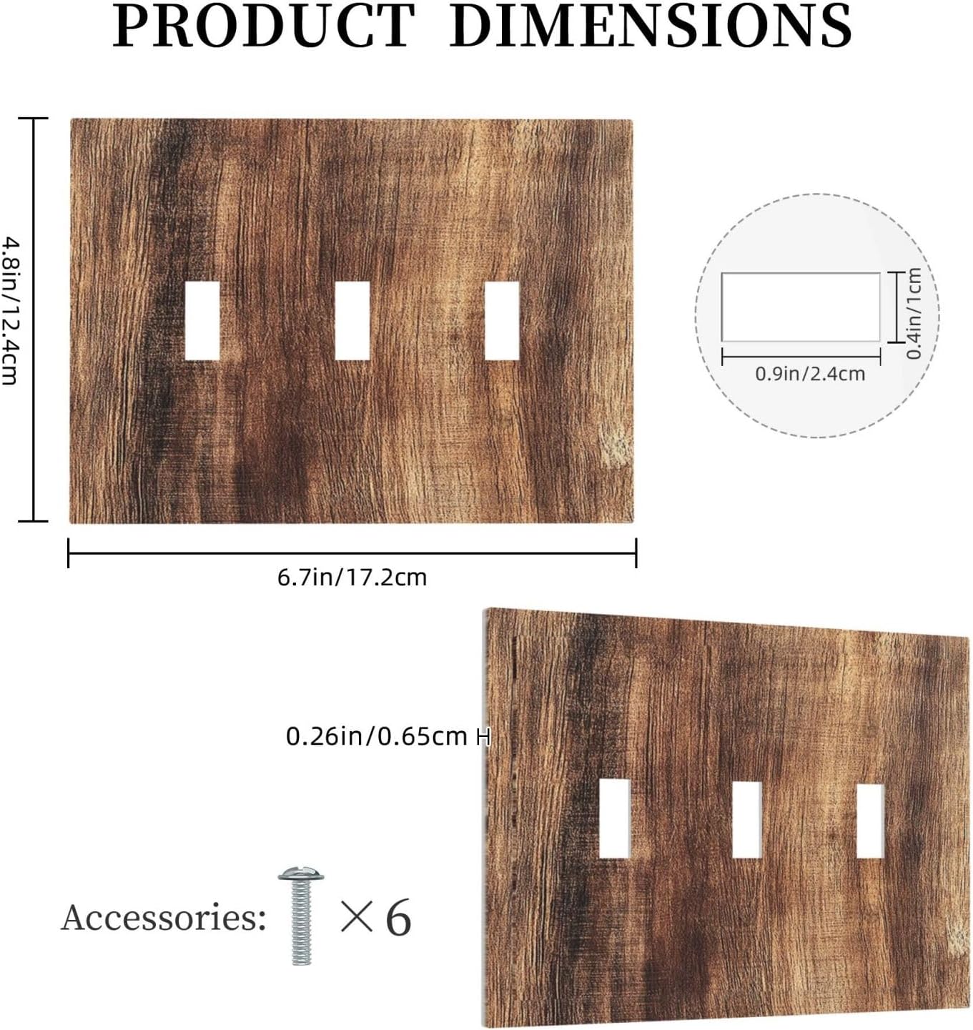 Decorative Switch Plates Vintage Rustic Brown Wood Grain 3 Gang Wall Plate Triple Toggle Light Switch Cover Faceplate Electrical Wall Panels for Bedroom Farmhouse Decor