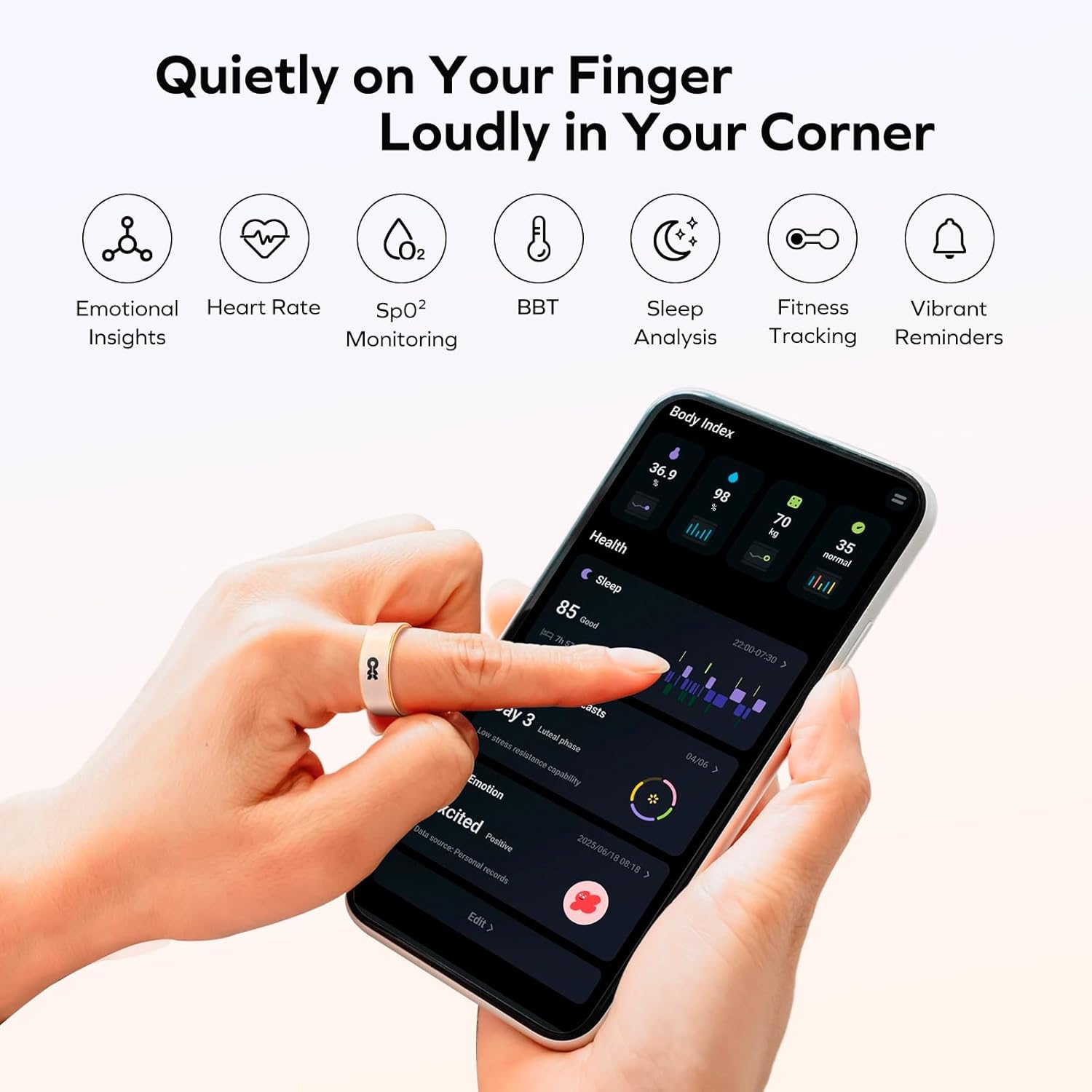 MOMAX 1-Sense Soul World’s 1st Haptic Smart Ring, AI Mood & Fitness Tracker with Touch Control, 5ATM Waterproof, No APP Subscription, Android & iOS Compatible