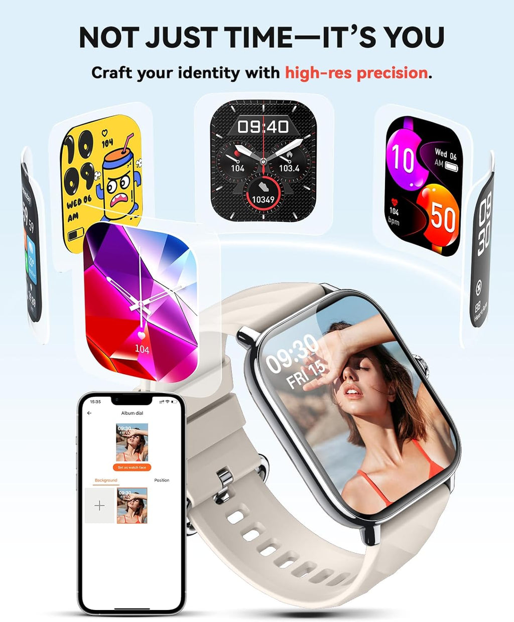 Smart Watches Fitness Tracker for Men Women with Step Counter, Sleep Calorie Monitor, Pedometer, IP68 Waterproof, 120+ Sports for iPhone Android, 1.91” Touchscreen Smartwatch (Casual, Starlight, 1.91)