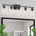 Modern 5 Light Bathroom Vanity Light, 31 inch Black Bathroom Lights Fixtures, Vanity Lights with Clear Glass for Mirror Kitchen Living Room Hallway Cabinet Porch