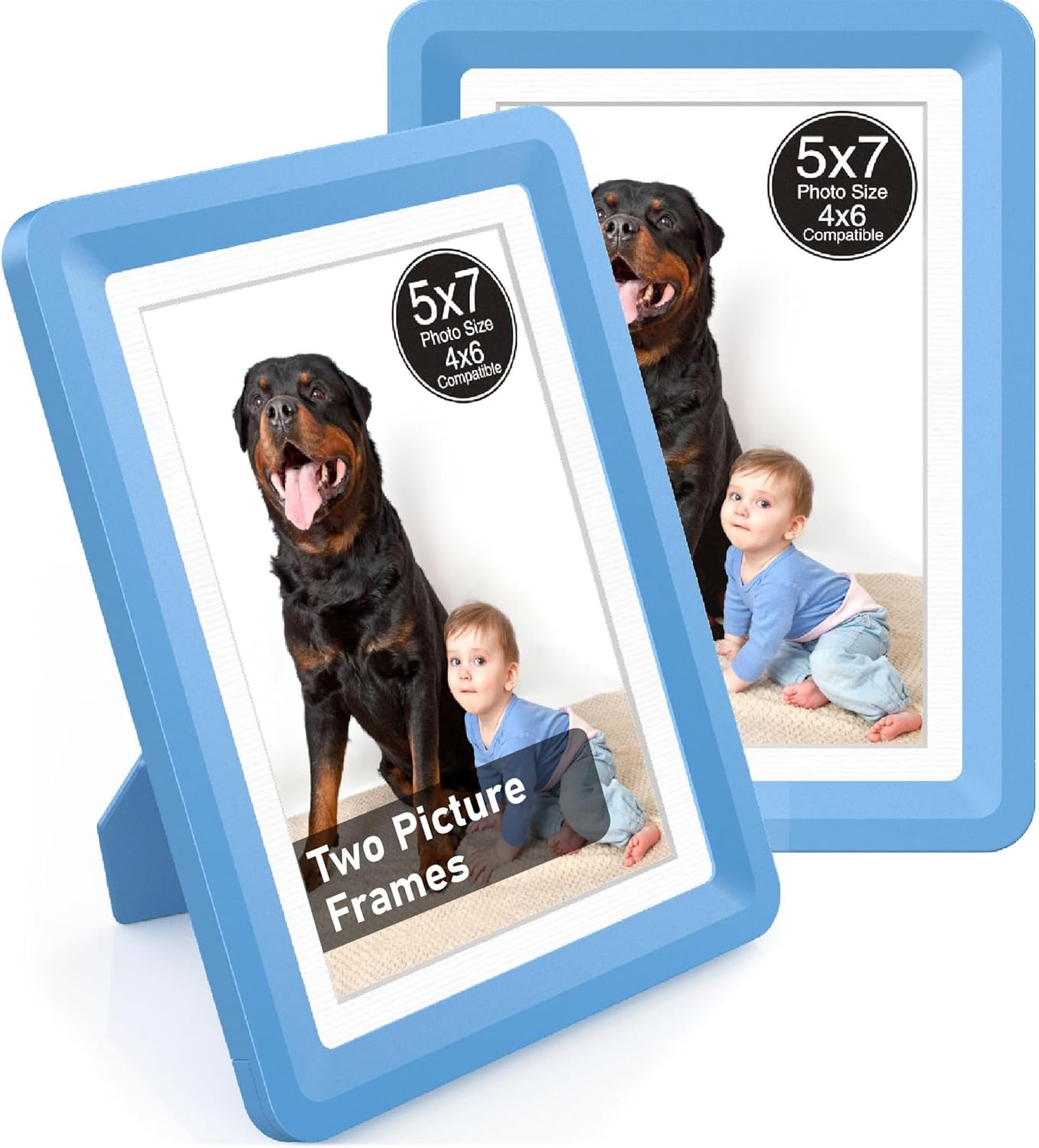Blue 5x7 Picture Frame with Acrylic Front 2 Pack, ABS Frame for 5x7 or 4x7 Photos, Shatterproof UV-Resistant Tabletop Photo Frame, Vertical/Horizontal Display for Home Décor