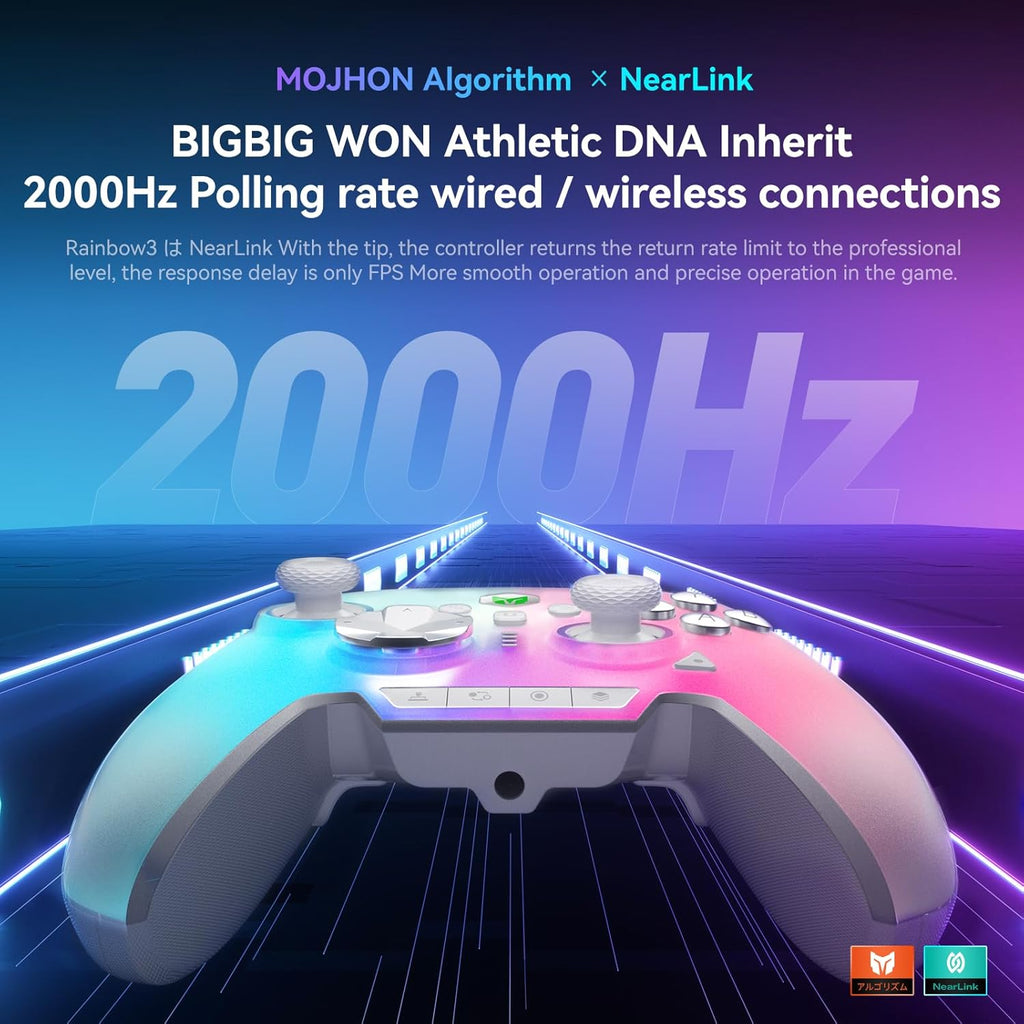BIGBIG WON Rainbow 3 Wireless Controller 2000Hz Polling Rate Capacitive Joystick 16 Mechanical Keys 14 Custom RGB Lights 6-Axis Gyro Sensor Switchable Hall/Micro-switch Trigger 3.5mm Audio Jack Gamepad for PC/Switch2/iOS/Android