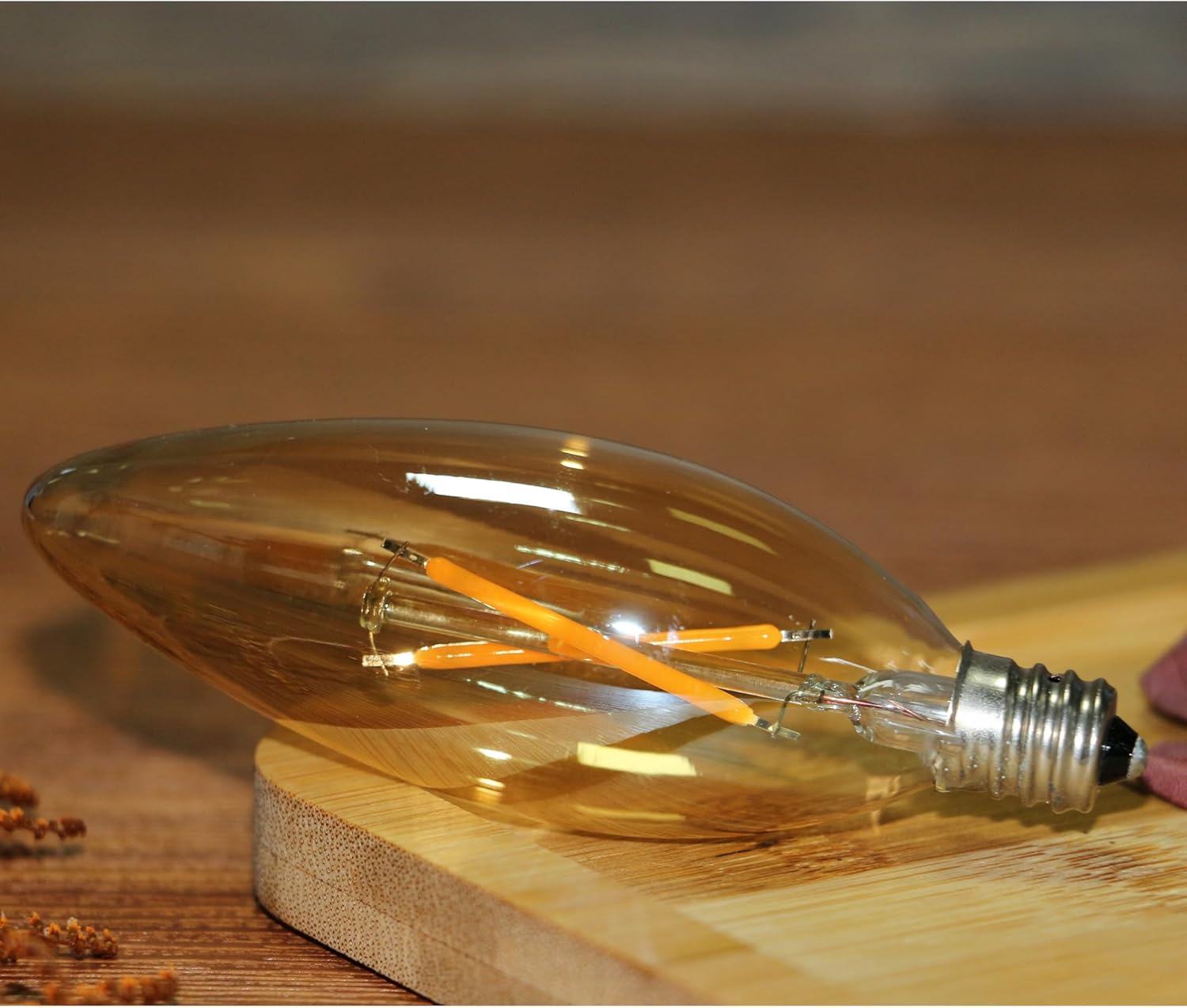 12 Pack C32 Candle Filament LED Bulb, 2W Equals 15-20W Soft Warm Light, E12 Candelabra Base Edison Bulb, Amber Glass Light Bulb for Pendant Chandelier Ceiling Fan
