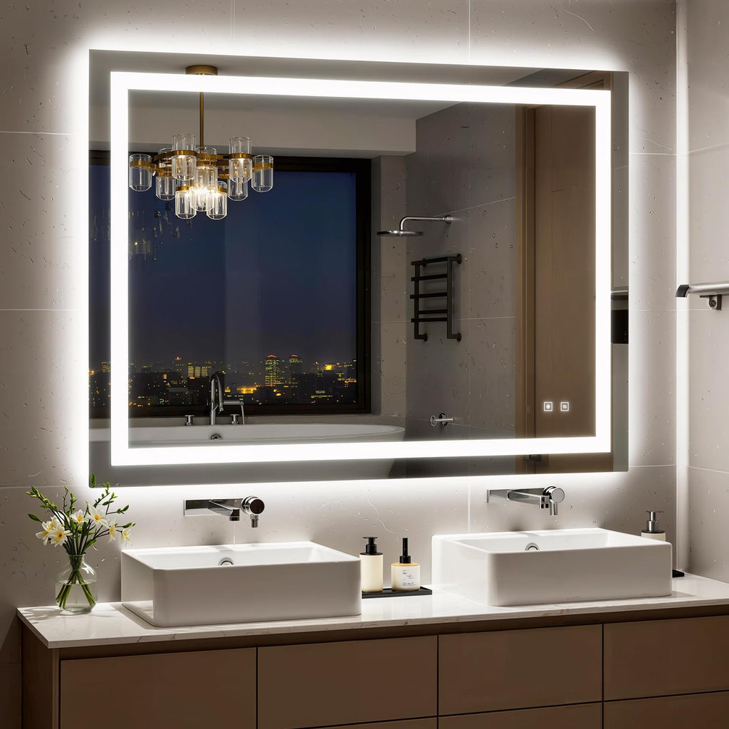 48X36 Inch LED Bathroom Mirror with Lights, Frontlit+ Backlit Bathroom Vanity Mirror for Wall, Ultra-Clear Tempered Glass, Shatter-Proof, Anti-Fog and Memory Function, ETL Listed