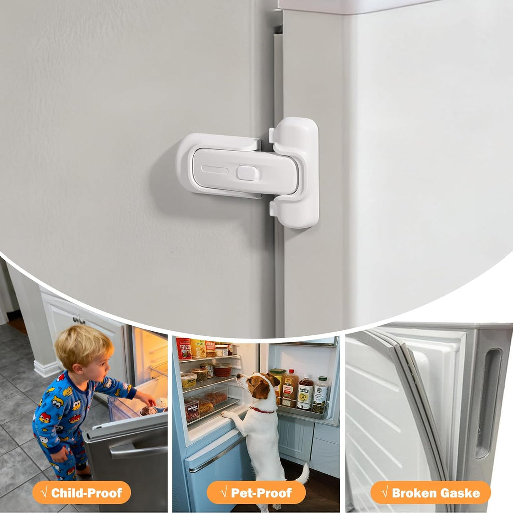 CLYMENE Child Proof Fridge Lock, Auto-Locking Refrigerator Door Latch with One-Hand Operation | No Keys or Straps | Keeps Freezer Secure from Kids & Pets – White