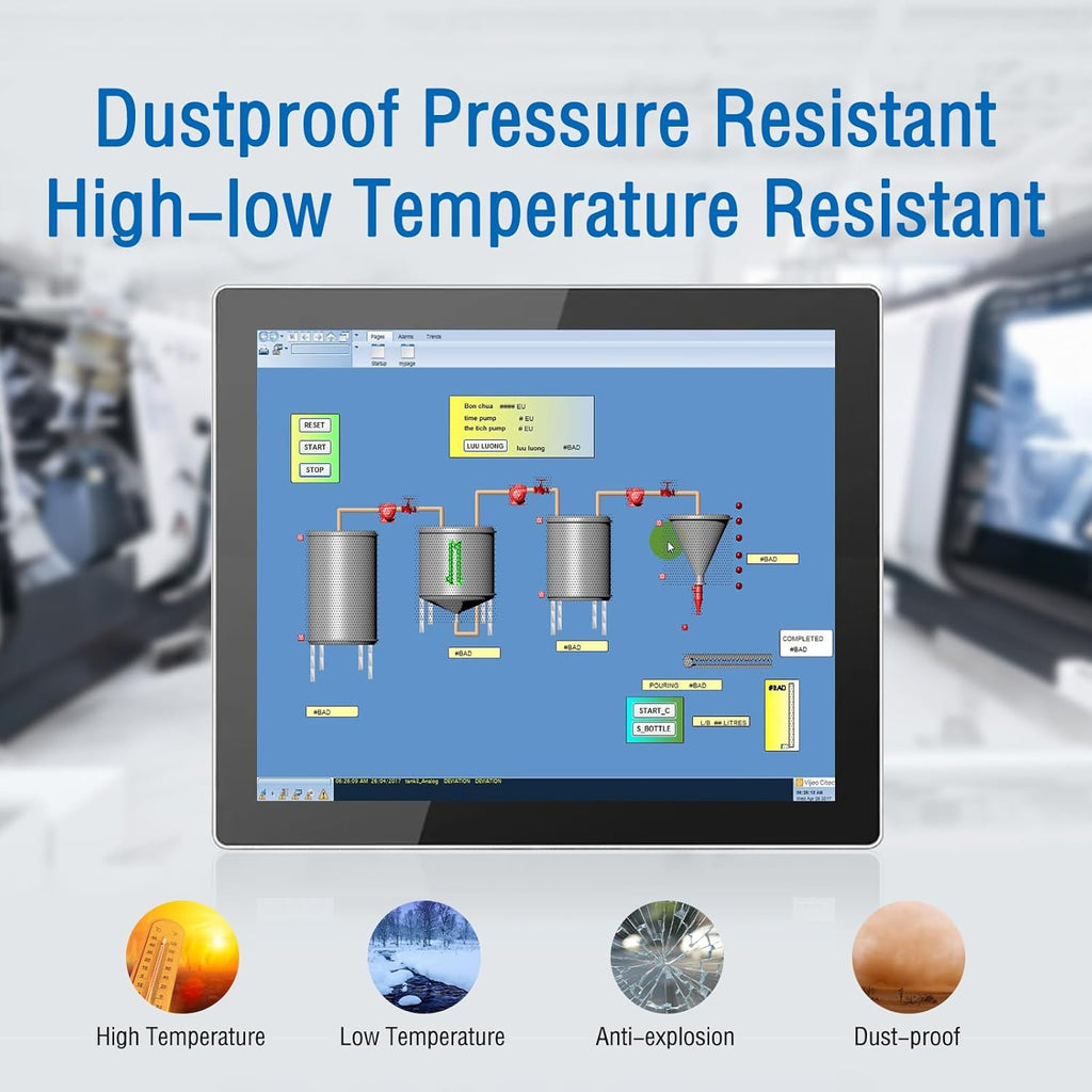 GreenTouch 10.4 Inch Industrial Embedded Touchscreen Monitor, PCAP Multi-Touch Screen Industrial Front IP65 Monitor - HDMI+VGA+DVI - 800 x 600 Resolution