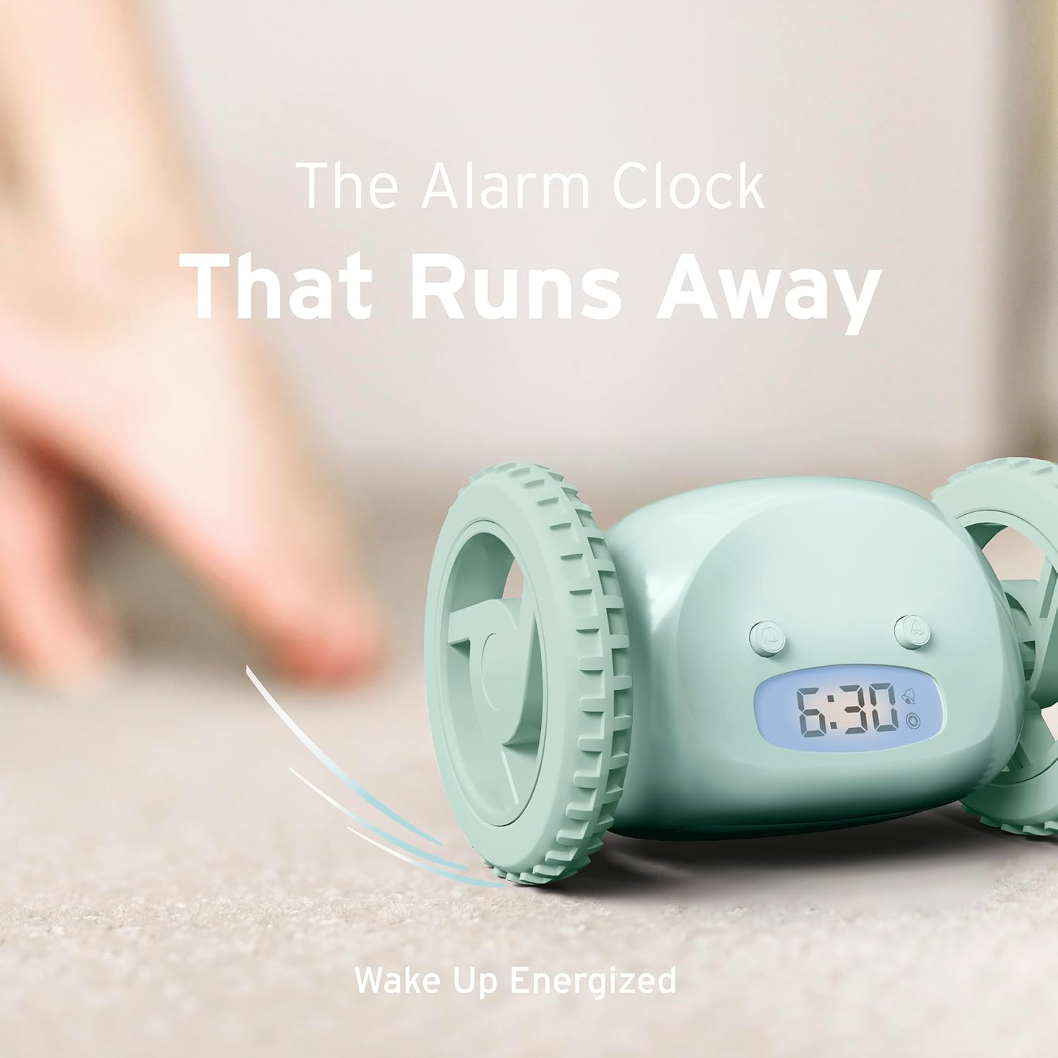 CLOCKY Extra Loud Alarm Clock for Heavy Sleepers on Wheels Rolls Runs Away Vibrating, Easy to Set Super Smart Snooze Digital Bed Shaker Alarm Clock Funny Gift for Adults Kids Teens Bedrooms (Mint)