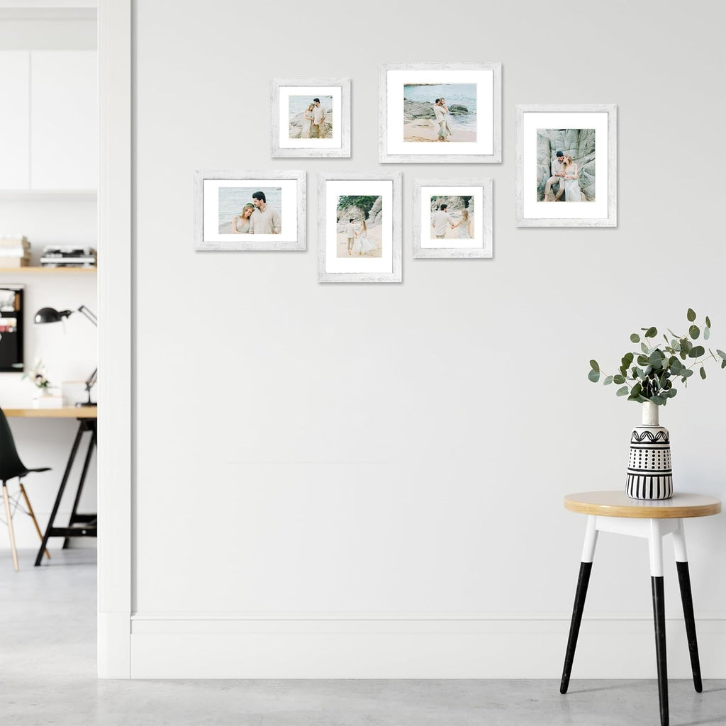 iRahmen 11x14 Picture Frame Set of 4 with Tempered Glass, Distressed White Frame Display 8x10 Picture with Mat or 11 x 14 Without Mat, Wood Rustic Photo Frames for Horizontal or Vertical Wall Mounting
