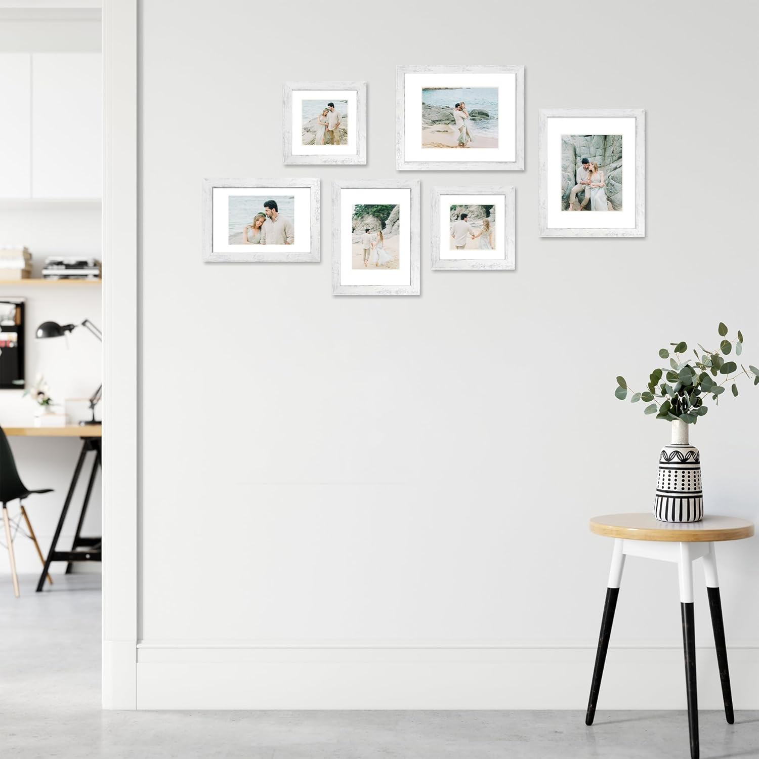 iRahmen 11x14 Picture Frame Set of 4 with Tempered Glass, Distressed White Frame Display 8x10 Picture with Mat or 11 x 14 Without Mat, Wood Rustic Photo Frames for Horizontal or Vertical Wall Mounting