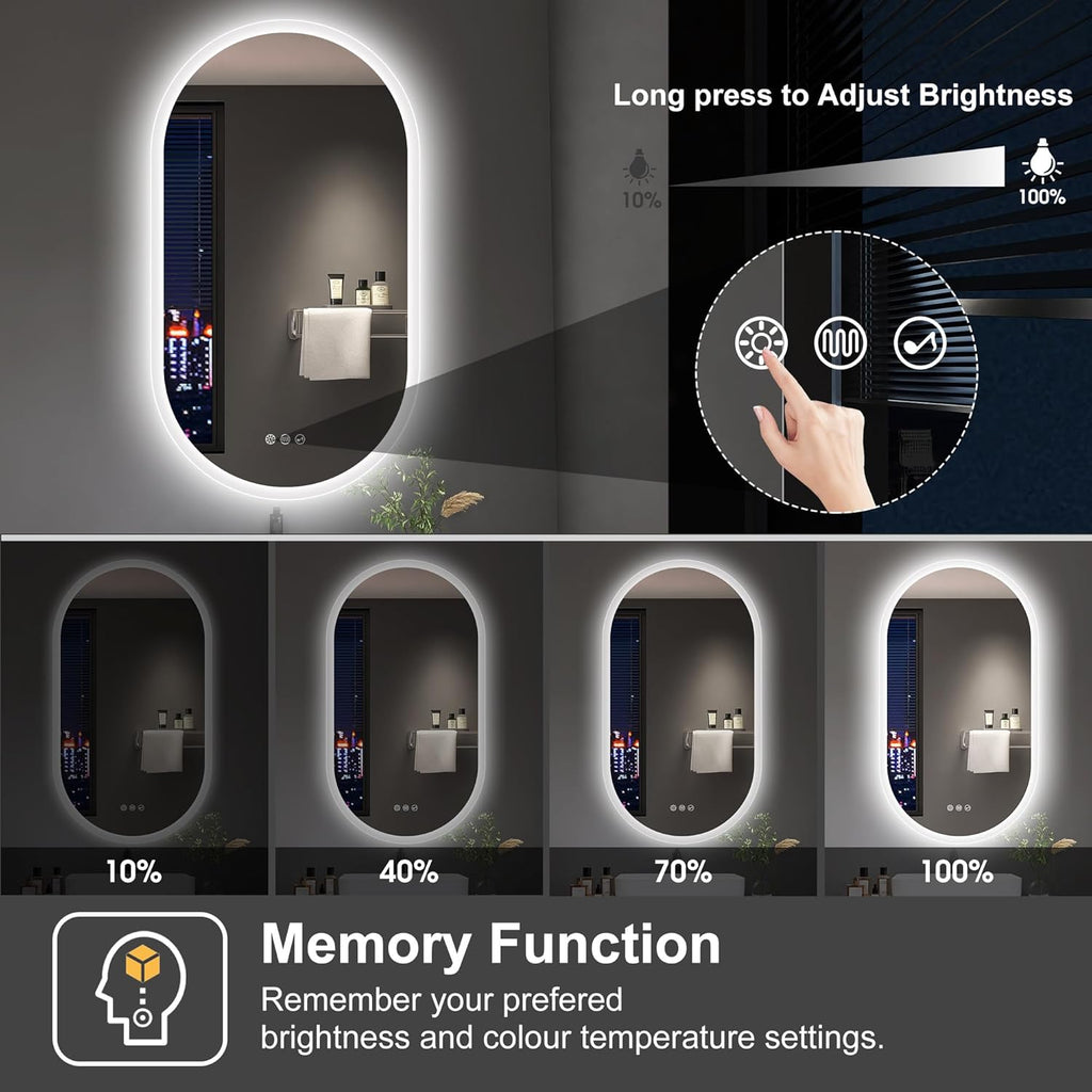 S'bagno 2pcs 20x36 Oval LED Bathroom Mirror with Lights, Anti-Fog, Bluetooth Speaker, 3 Colors Temperature & Dimmable, Lighted Mirrors for Bathroom Wall with Memory Function, Waterproof, Shatter-Proof