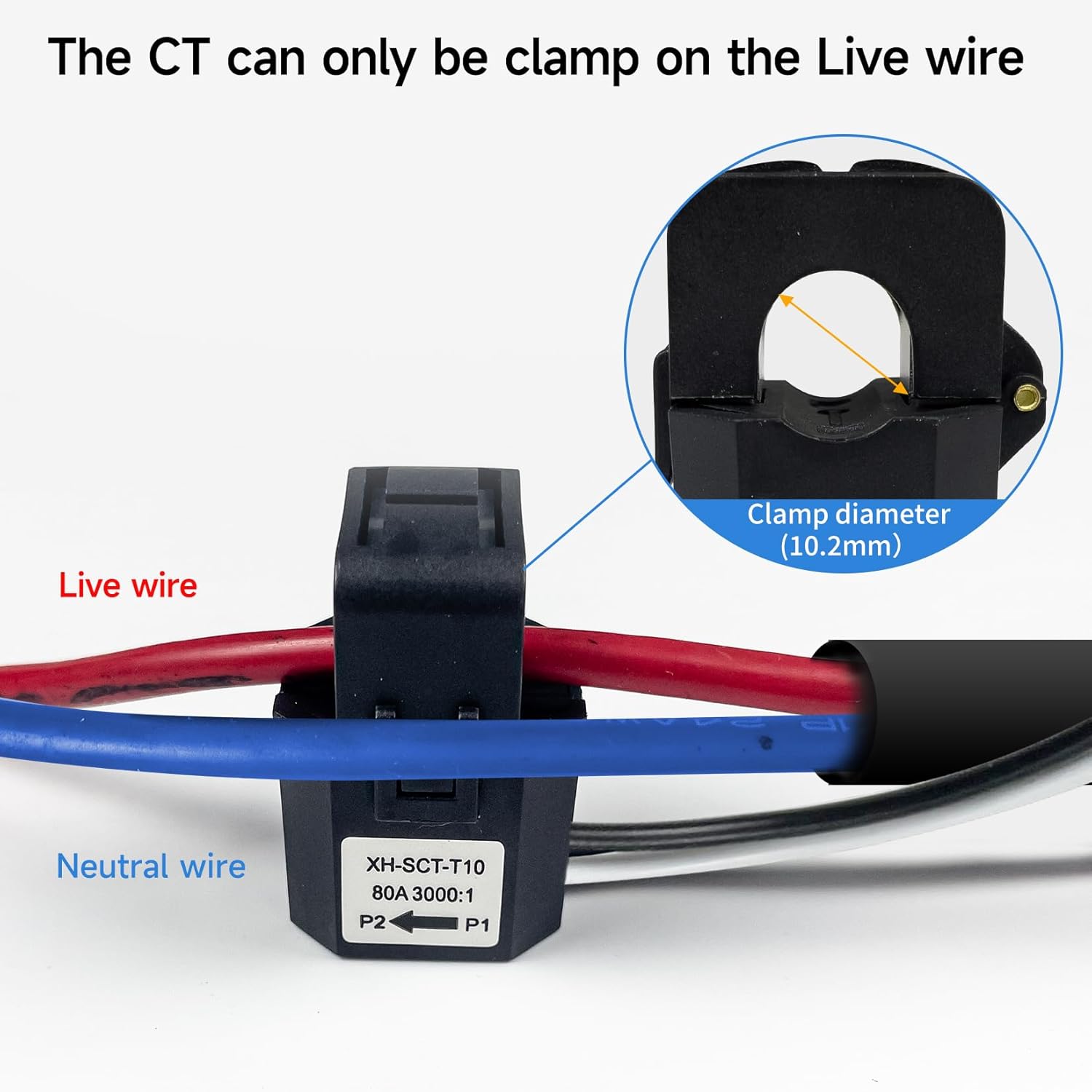 Smart Energy Monitor, Single Phase Clamp Electricity Meter with 1 * 80ACT Current Transformer, WiFi, Real-Time Electricity Monitor/Meter, Solar/Network Metering
