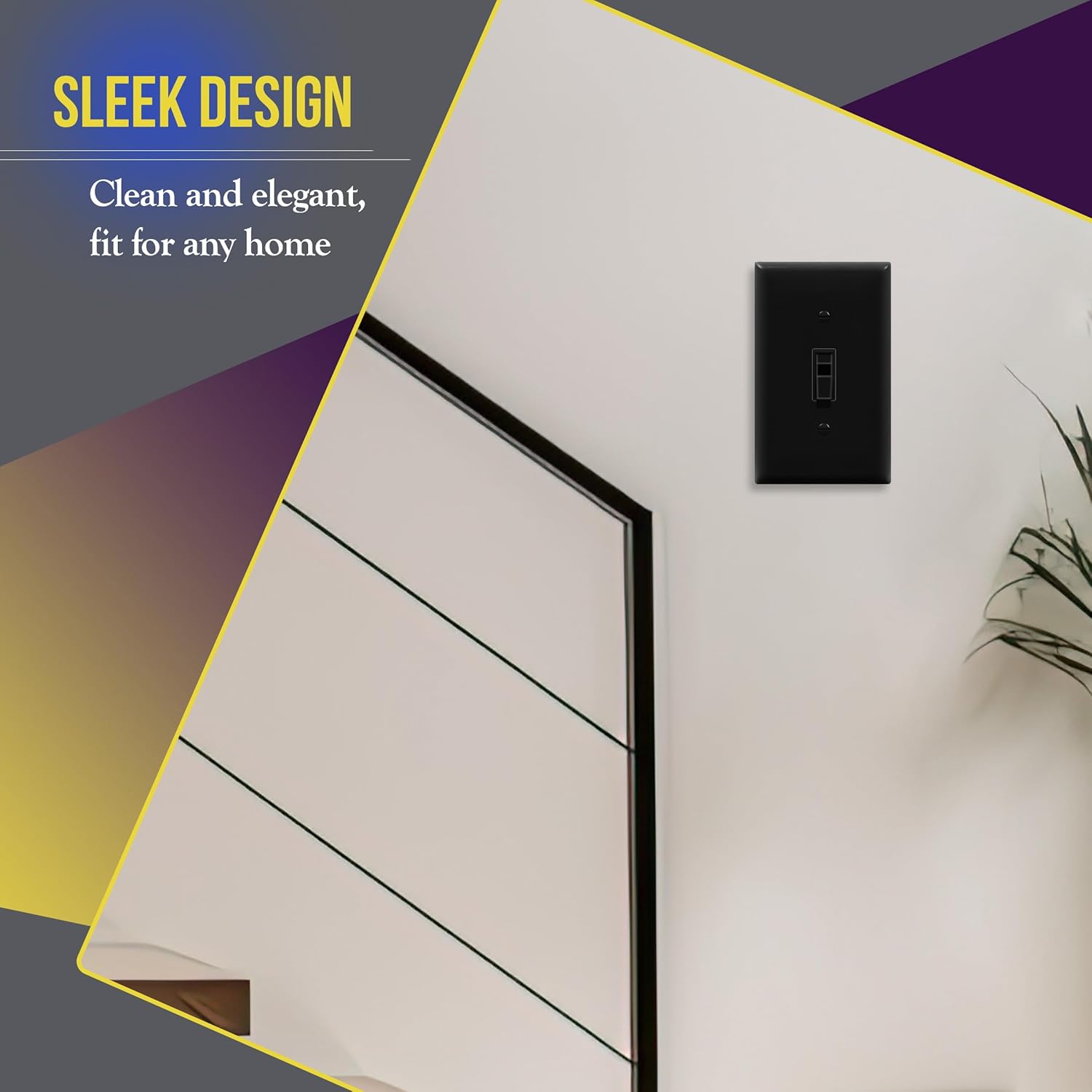 ENERLITES Toggle Light Switch Wall Plate, Gloss Finish, Standard Size 1-Gang 4.50" x 2.76", Unbreakable Polycarbonate Thermoplastic, 8811-BK-5PCS, Glossy Black, 5 Pack