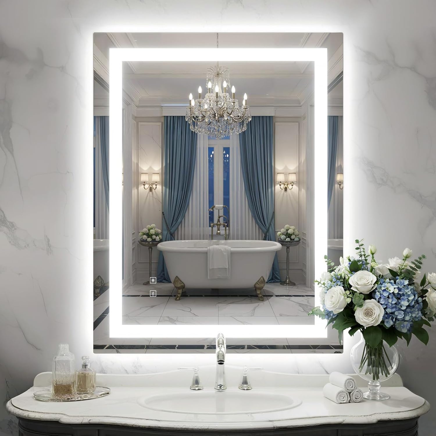 28X36 Inch LED Bathroom Mirror with Lights, Frontlit+ Backlit Bathroom Vanity Mirror for Wall, Ultra-Clear Tempered Glass, Shatter-Proof, Anti-Fog and Memory Function, ETL Listed