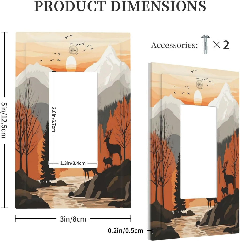 Sun Forest Deer Snow Mountain River Decorative Outlet Covers 1 Gang Single Rocker Light Switch Cover Plate Wall Plates Gfci Faceplate For Bed Room Living Room Decor
