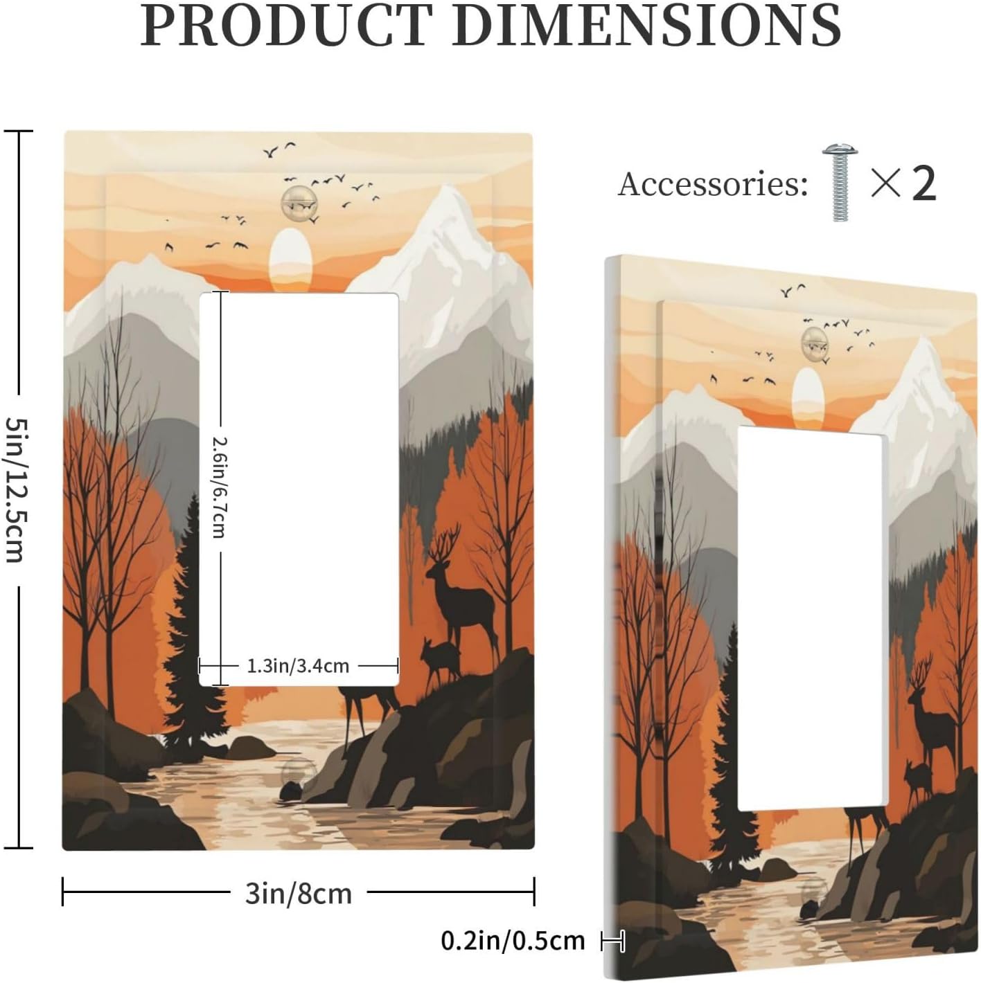 Sun Forest Deer Snow Mountain River Decorative Outlet Covers 1 Gang Single Rocker Light Switch Cover Plate Wall Plates Gfci Faceplate For Bed Room Living Room Decor