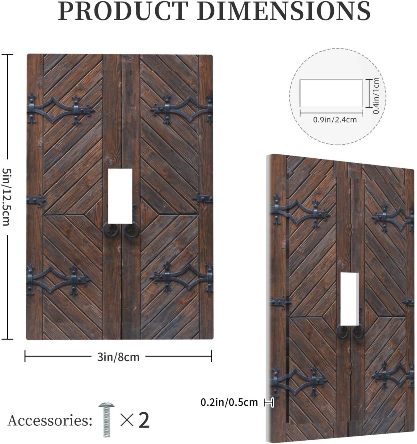 Decorative Light Switch Plate Covers Vintage Brown Wood Barn Door 1 Gang Light Switch Cover Plate Single Toggle Wall Plate Outlet Covers Faceplate for Farmhouse Home Decor （2 Pack）