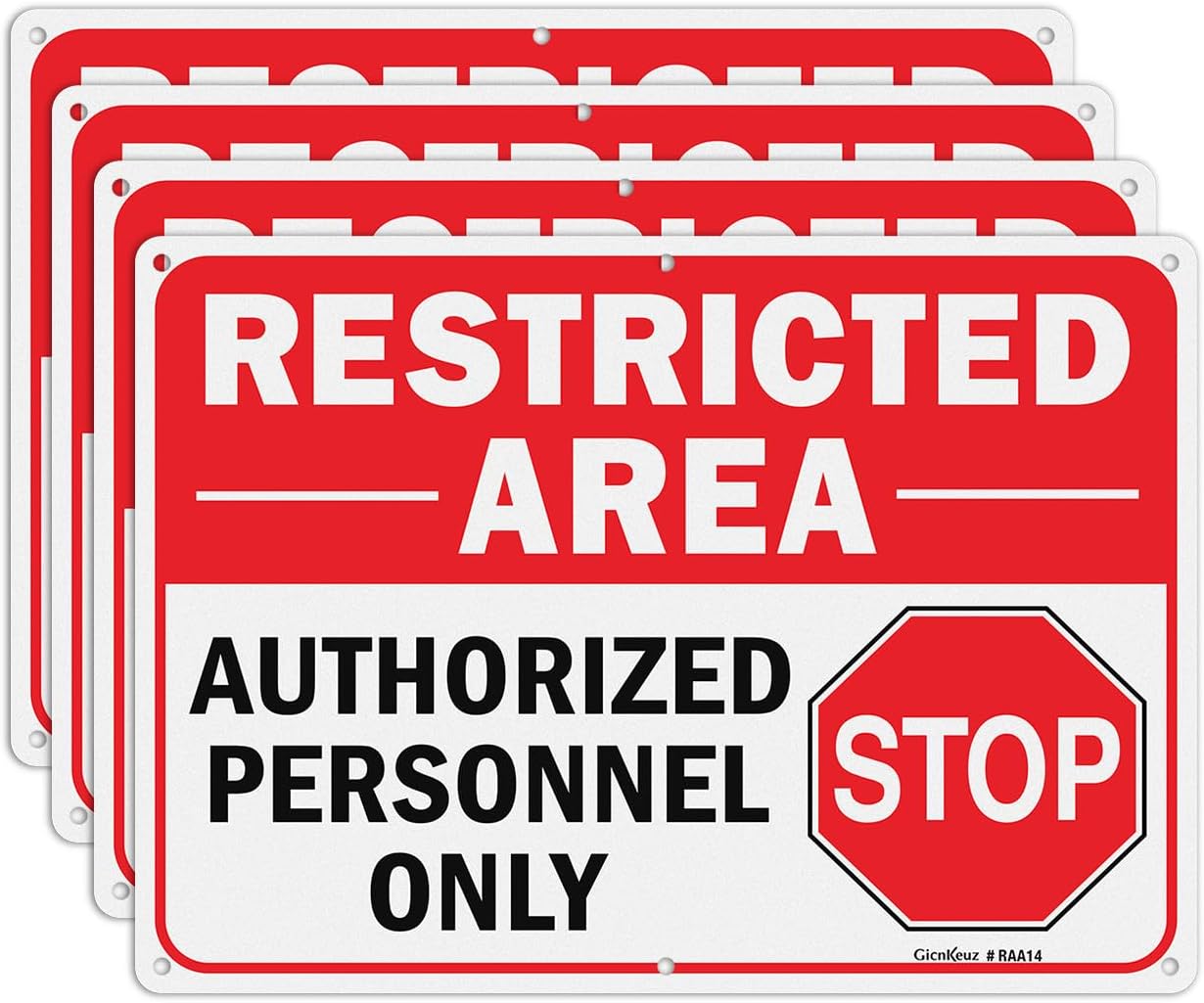 GicnKeuz Large Restricted Area Sign, 14x10 Inches Do Not Enter - Authorized Personnel Only Signs, Rust Free.40 Reflective Aluminum, Fade Resistant/Waterproof, 6 Pre-drilled Holes (4 Pack)