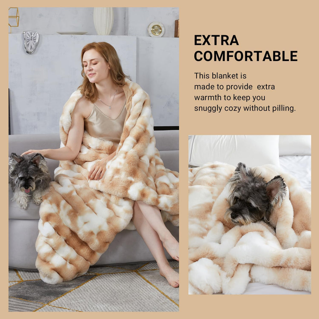 SAPHREAS Faux Fur Throw Blanket for Couch, Fluffy Fuzzy Bubble Blanket for Sofa Bed Living Room, Decor Soft Cozy Gifts for Women Men, 50x60” Tie Dye Khaki