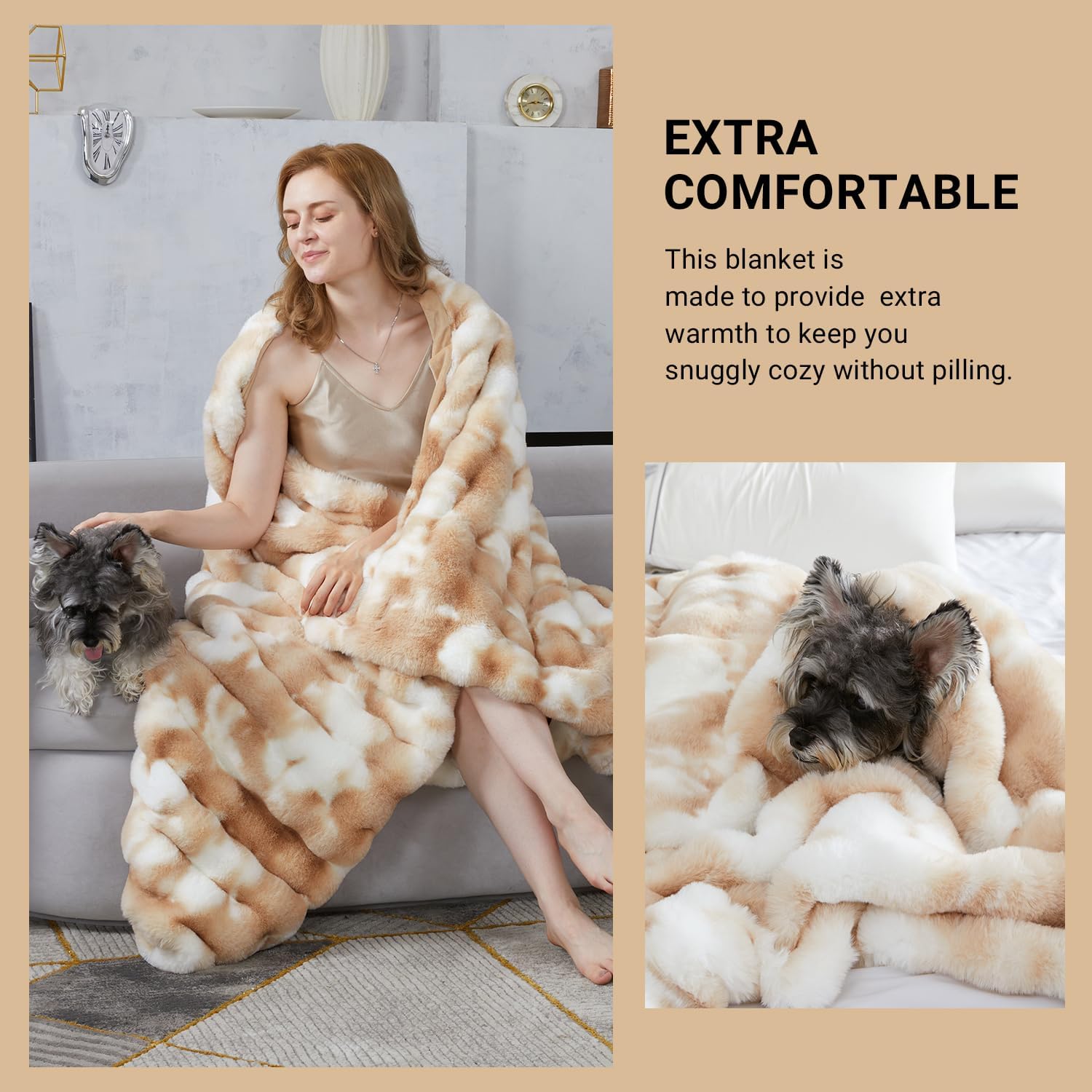 SAPHREAS Faux Fur Throw Blanket for Couch, Fluffy Fuzzy Bubble Blanket for Sofa Bed Living Room, Decor Soft Cozy Gifts for Women Men, 50x60” Tie Dye Khaki