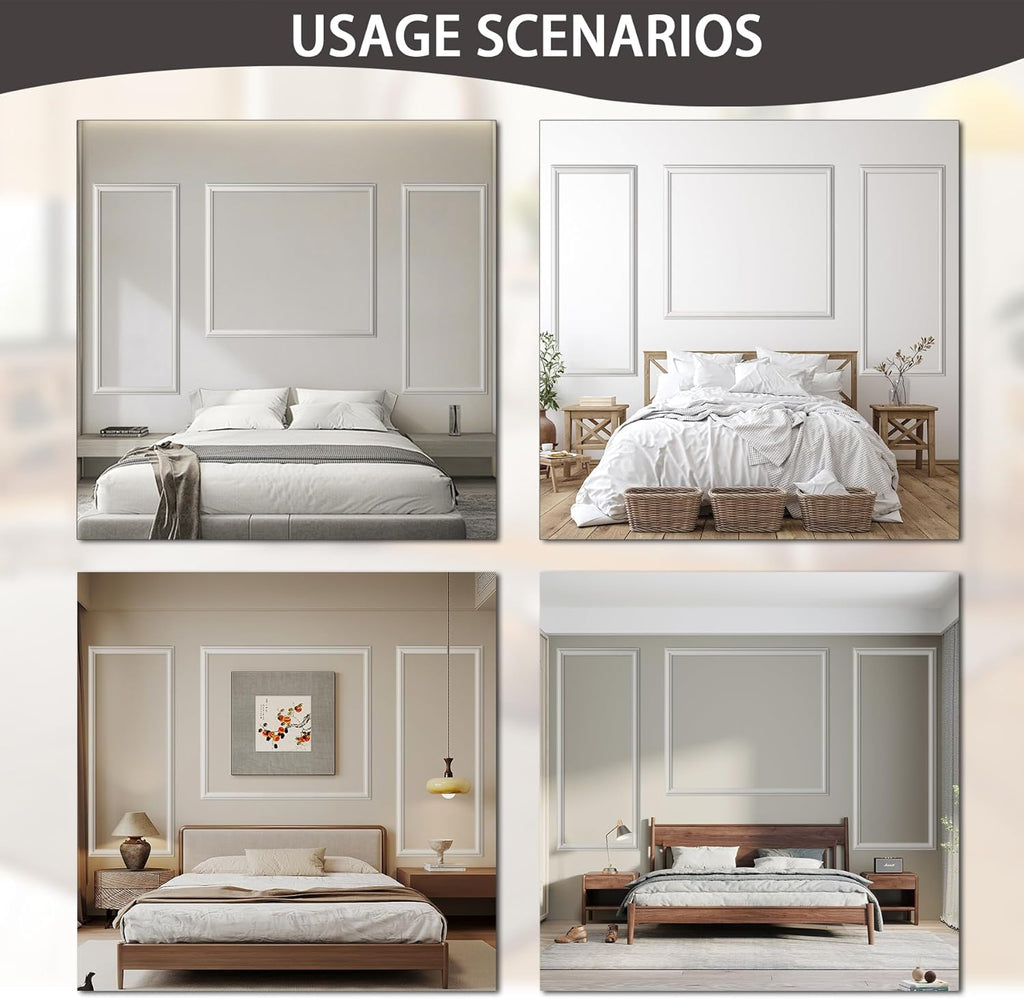 Bedroom Premade Accent Wall Molding Kit, Ready-to-Assemble Wainscoting Panels, Pre-Cut Chair Rail Moulding Trim for Living Room Home Décor