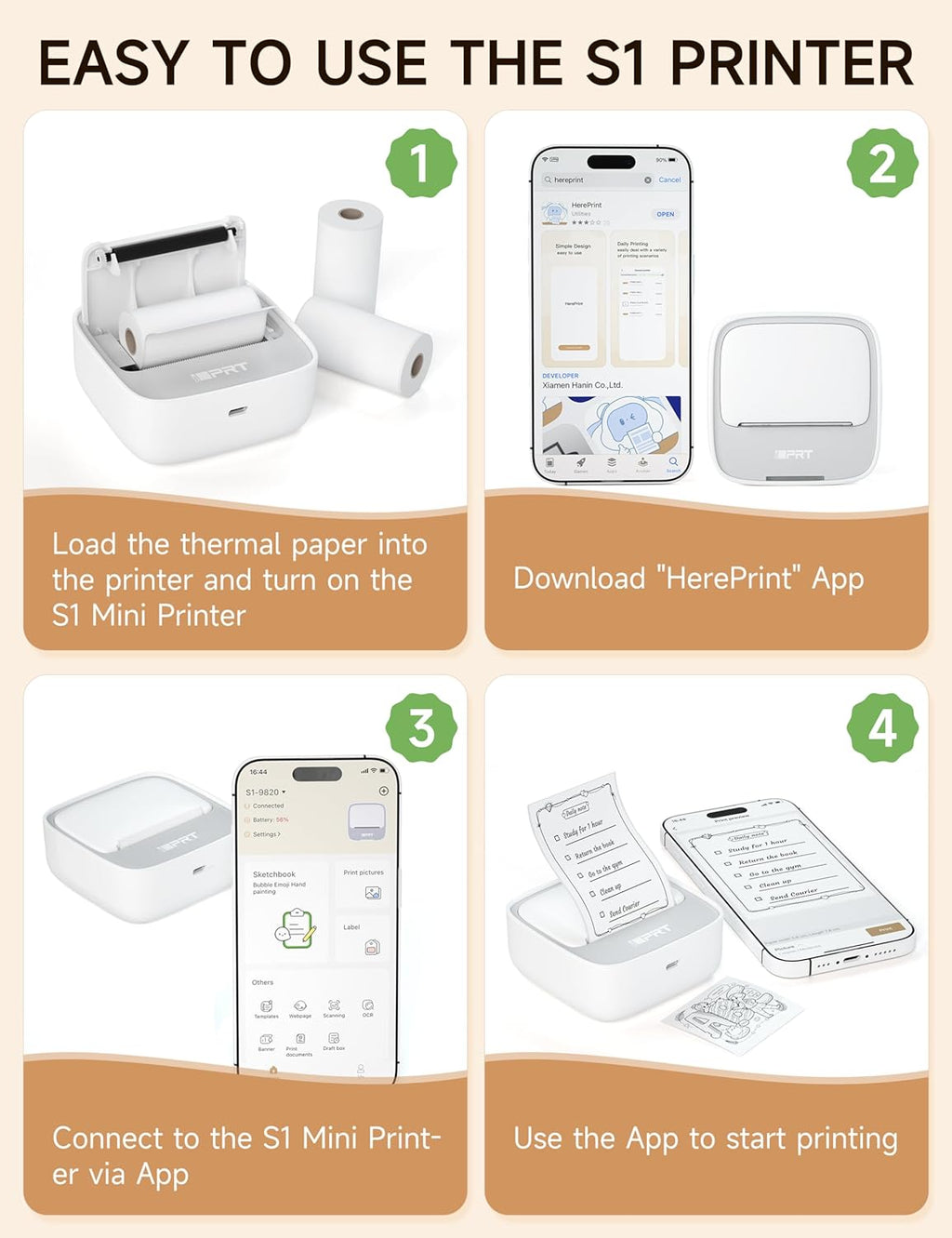 iDPRT Portable Sticker Maker Machine with 1 Roll Sticker Paper, Mini Printer Efficiently and Quickly, Thermal Printer for Study Notes, Pictures, DIY, Label, Free App with Multiple Templates, Grey