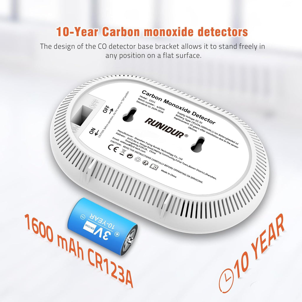 Carbon Monoxide Detectors with 10-Year Battery, Digital LCD Display, LED Flashing Signal Lights Portable CO Monitor Alarm for Travel, RV, Home, and Depot (1 Pack)