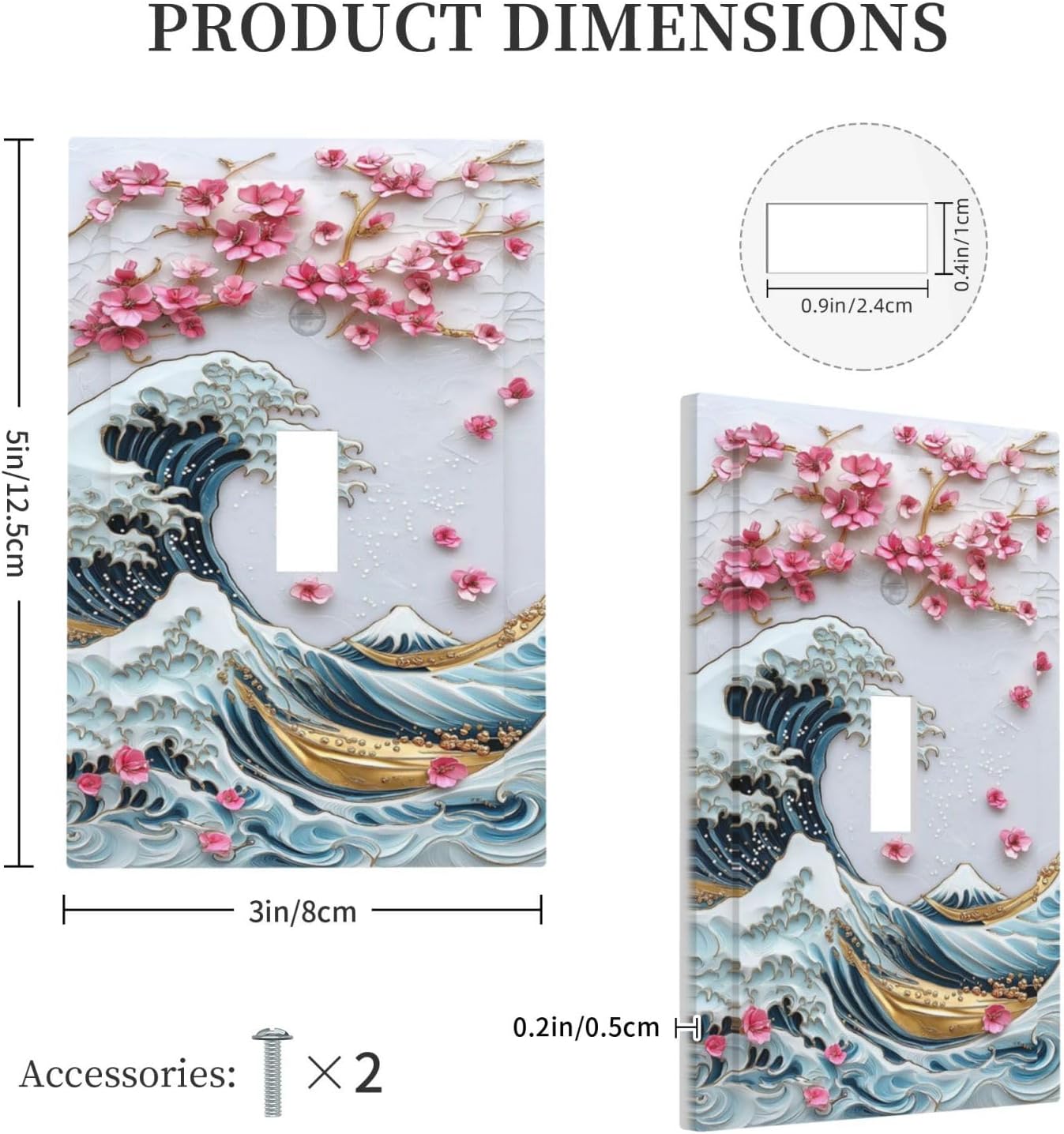 Decorative Light Switch Cover The Great Wave Off Kanagawa With Sakura 1 Gang Single Toggle Device Electrical Faceplate Switchplates Decorator Outlet Wall Plate for Bedroom Bathroom Decor