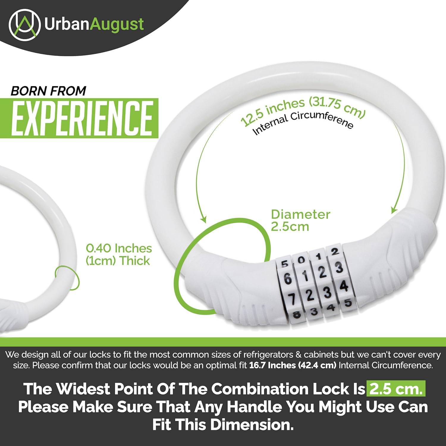 Urban August Original Fridge Lock: Multi-Functional Cable Combination Lock, for French-Door Refrigerators and Cabinets (Small, White - Two Pack)