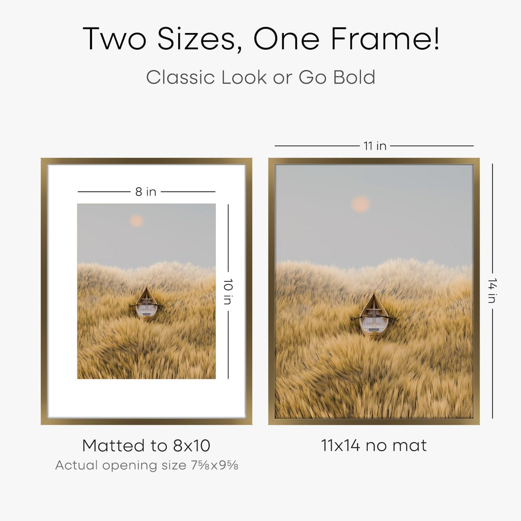 Homeforia 11x14 Bronze Picture Frame, High End Metal 11x14 Brass Frame with Mat 8x10, 11 x 14 Poster Frames Matted to 8 x 10 inch Photo, 11 by 14 Bronze Thin Frames, Tempered Glass, Wall Kit, Set of 3