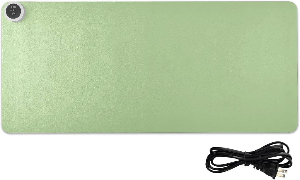 Green Heated Desk Pad Mouse Pad 31.5x13 Inch PU Leather Desk Mat with 3 Heat Levels Large Mouse Gaming Computer Laptop Mat