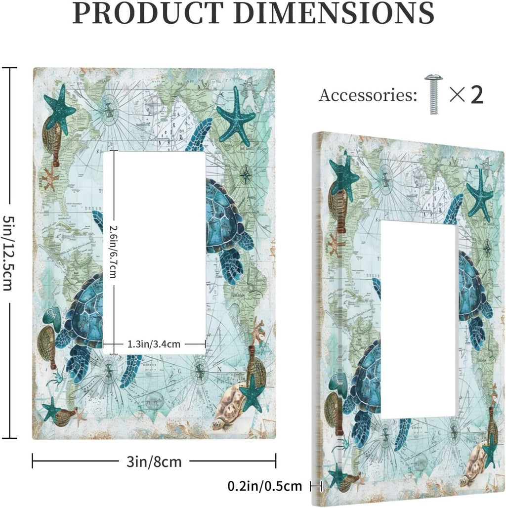 Decorative Outlet Covers Nautical Green Sea Turtles Beach Blue Ocean 1 Gang Single Rocker Light Switch Cover Plate Wall Plates Gfci Faceplate For Bathroom Kids Room Decor