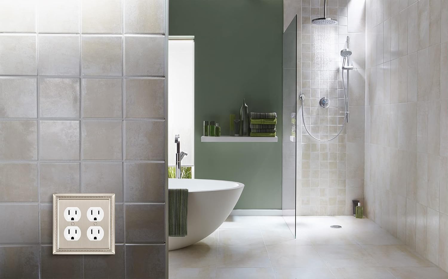 Henne Bery Sunken Pearls Heavy Duty Decorative Wall Plate Switch Plate Outlet Cover (Double Duplex, Satin Nickel)