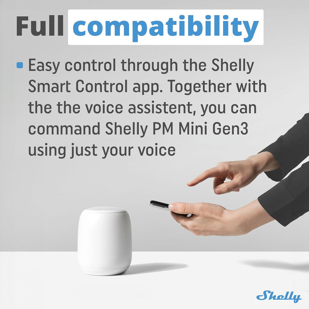 Shelly PM Mini Gen3 | WiFi Smart Power Meter 1 Channel 16 A | Home Automation | Bluetooth Gateway | Compatible with Alexa & Google Home | iOS Android App | No Hub Required | Smart Schedules