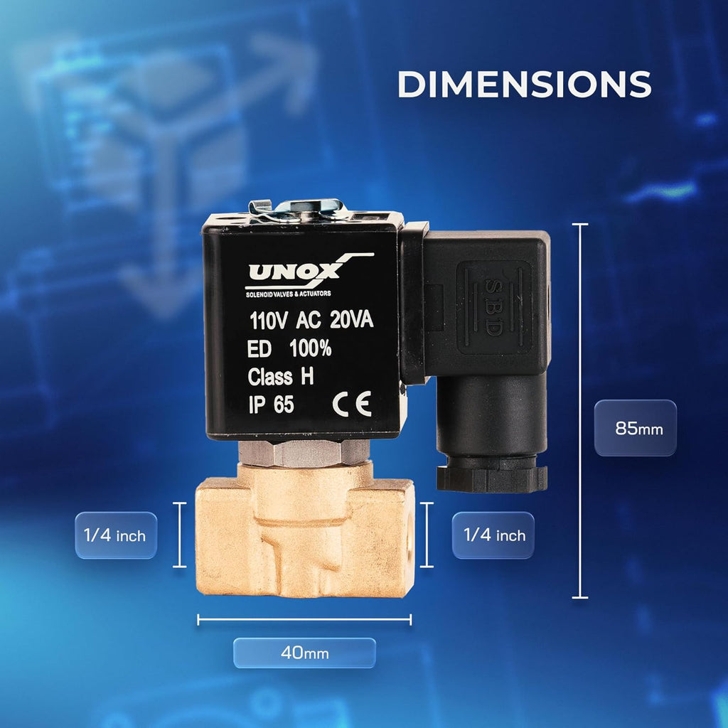 UNOX 1/4" NPT Solenoid Valve 110V AC, Brass Control Valve Normally Closed - 0-232 PSI Multi-Purpose Reliable Control Valve for Water, Air, and Gas - Solenoid Valves