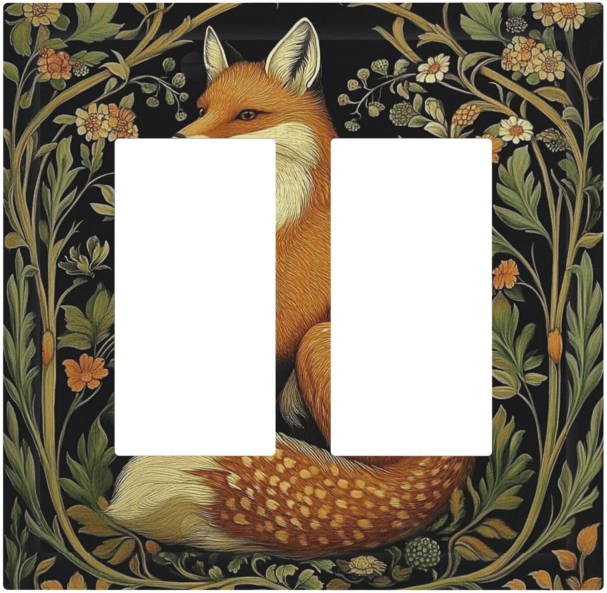Fox Morris Plants Flowers Vine Colorful Floral Decorative Outlet Covers 2 Gang Double Gfci Rocker Electrical Wall Panels Light Switch Cover Plate For Bed Room Living Room Decor
