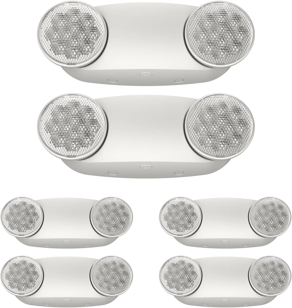 6 Packs White LED Emergency Lights with Battery Backup, Two Head Adjustable Emergency Lighting Fixtures-Fireproof Materials-Emergency Lighting Fixture/Emergency Light Home