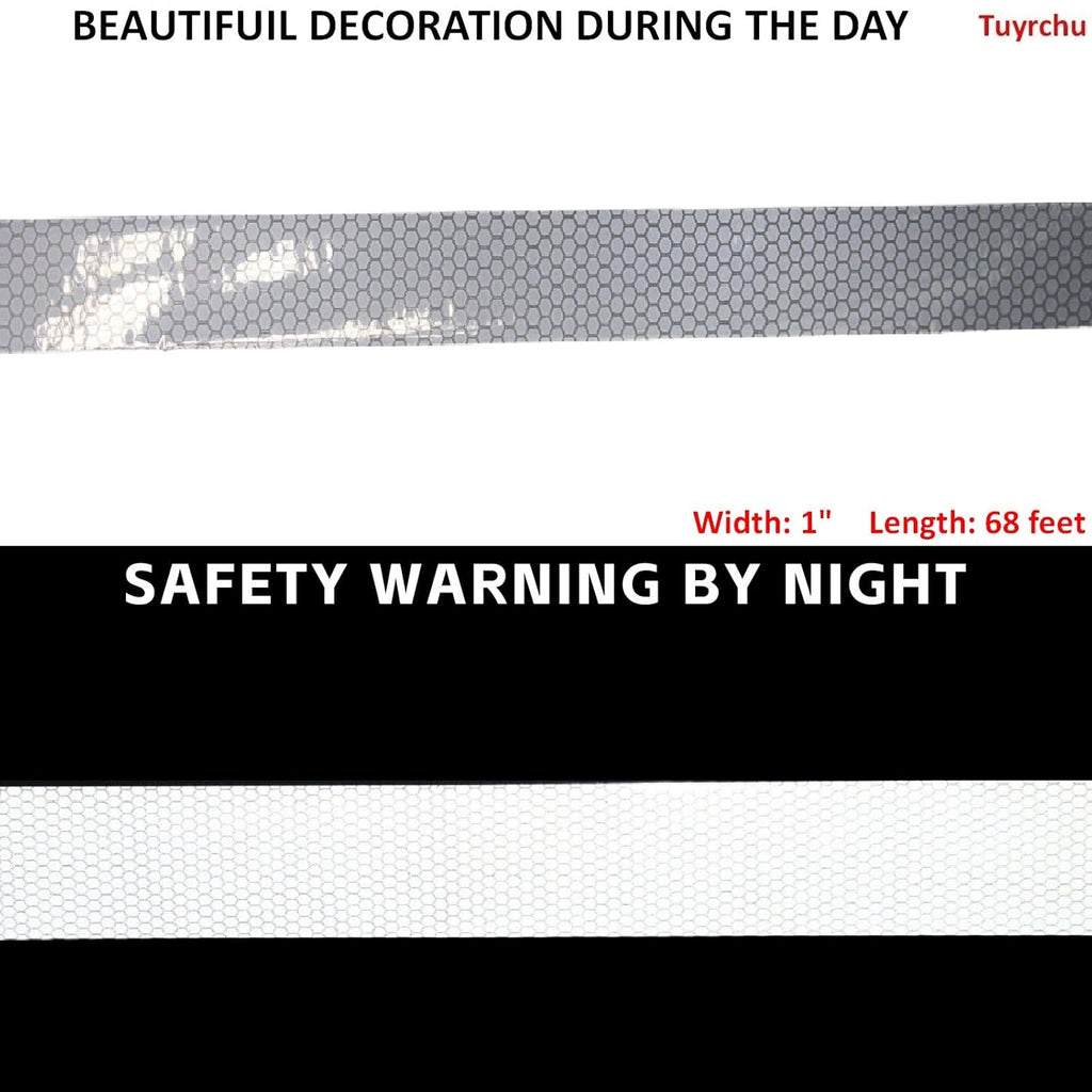 Non Fading Reflective Tape Silver Outdoor Waterproof 1 inch Wide, High Visibility Industrial Marking Tape, Safety Adhesive Stickers (68 feet)
