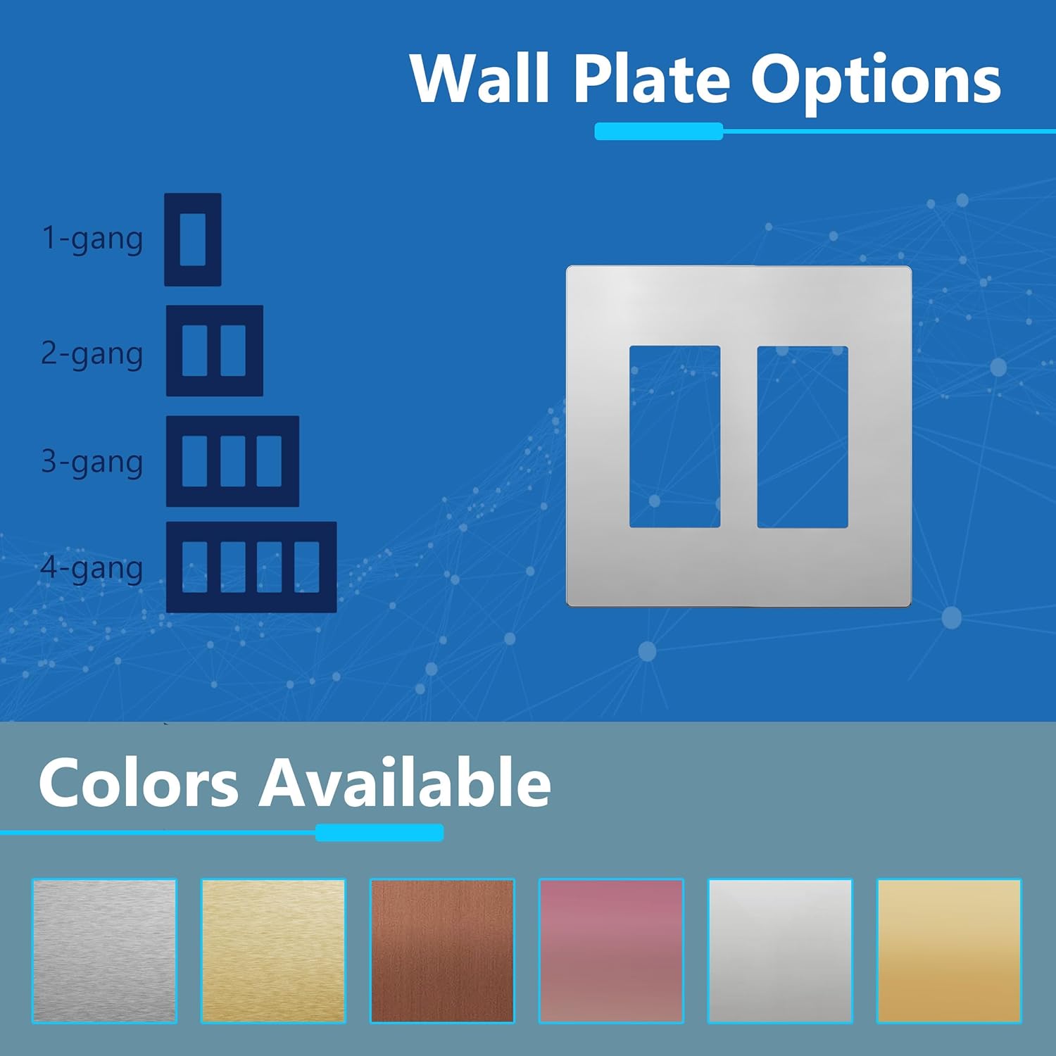 LIDER Double Decorator Metal Wall Plate, Temperature and Impact Resistant, 201 Stainless Steel, Screwless Cover, Modern Upgrade, Mid-Size 2-Gang 4.88” x 4.92”, Polished Chrome, LSMWP-32M-PC