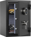 RPNB Deluxe Biometric Fireproof Safe Box,Digital Fingerprint Fireproof Waterproof Safe with Touch Screen,Removable Shelf and 3 Spoke Handle,Home Safes for Cash Documents Jewelry,1.29 Cubic Feet