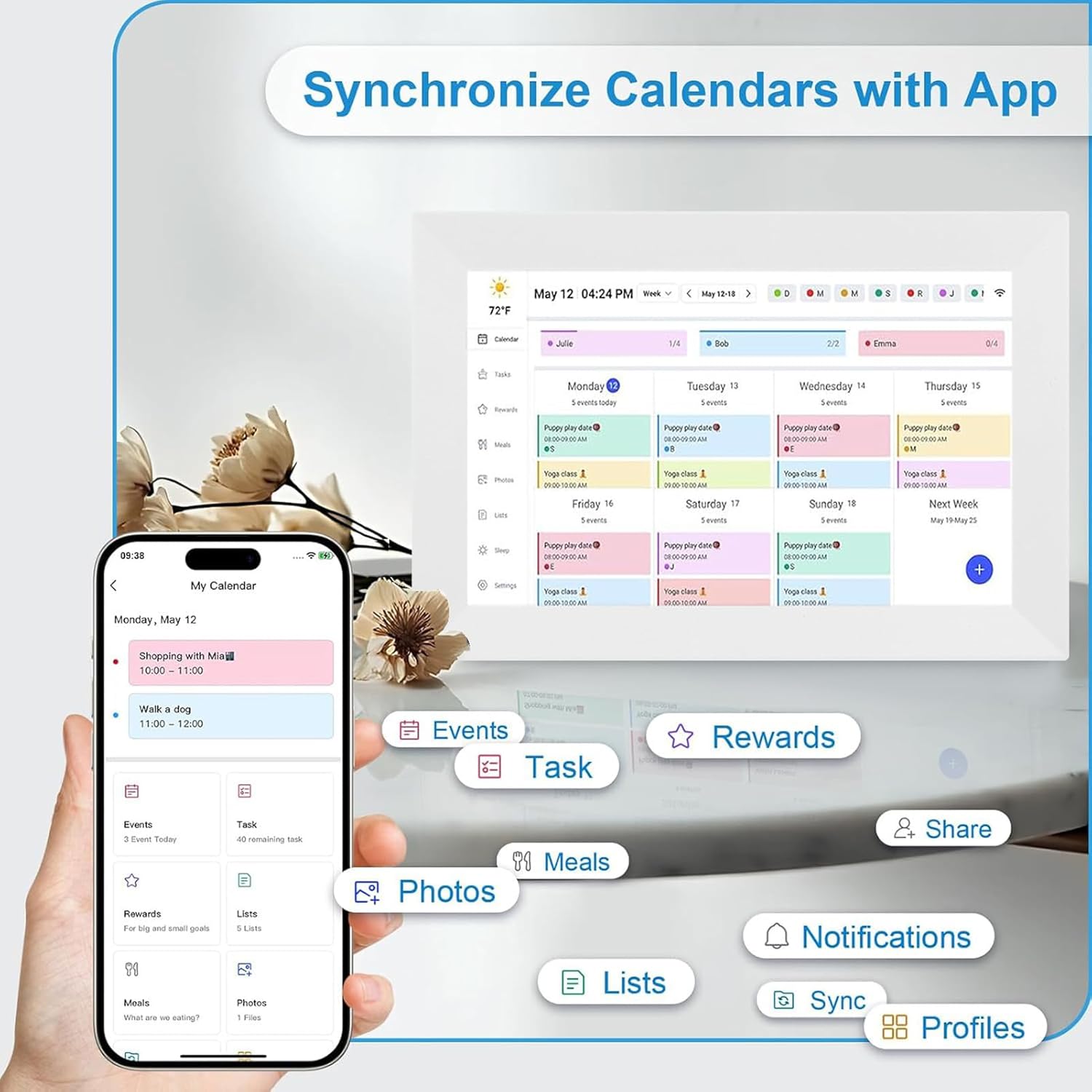 Zyyini 10.1 Inch WiFi Digital Calendar, Smart Family Planner with Touchscreen Display and Mobile Digital Calendar Wall Planner 32GB Memory for Home Scheduling and Chore Tracking (#3)