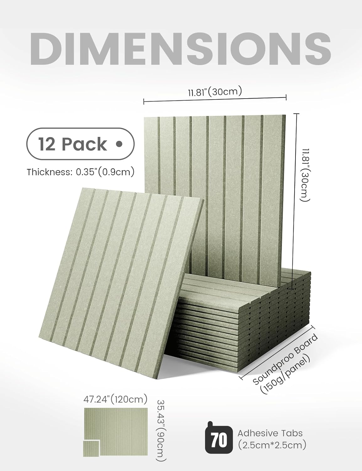 Large Felt Bulletin Board 48" x 36" Cork Board Alternative-12 Pack with 70 Safe Removable Adhesive Tabs, Cork Boards for Walls Cork Board for Home Office Classroom Pin Board (Sage)