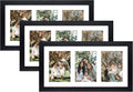 Golden State Art, Set of 3, 9x18 Black Wood Frame - White Mat for Three 5x7 Pictures - Sawtooth Hangers- Swivel Tabs - Wall Mounting - Landscape/Portrait - Real Glass - Collage Frame