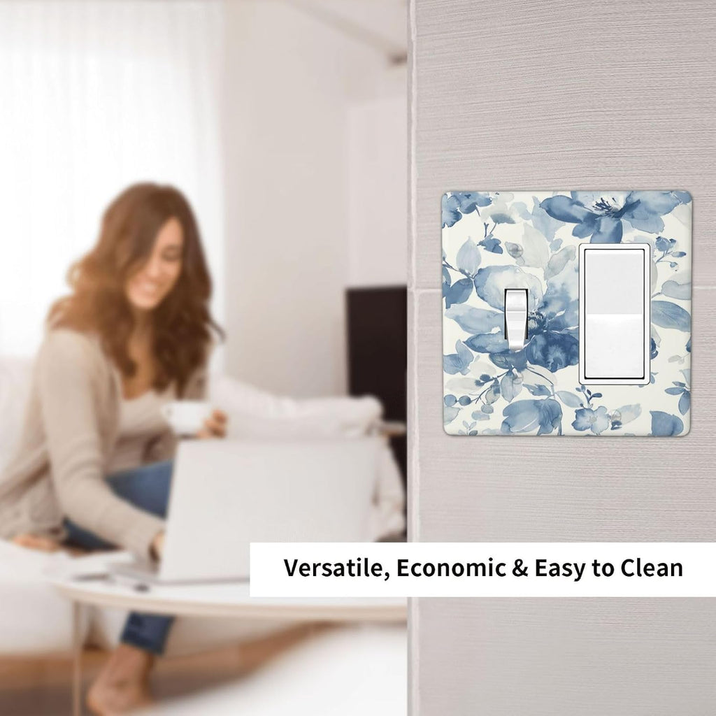 Outlet Covers Blue Watercolor Floral 1 Toggle 1 Rocker Combination Decorative Wall Plate Electrical Switch Plates Light Switch Cover Plate for Bedroom Bathroom Decor