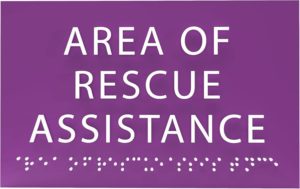 6" X4" Area of Rescue Assistance Sign- Tactile Graphics Grade 2 Braille Text ADA Compliant Sign |ADA Compliant Plastic Signs for Schools, Offices, Businesses, Apartments & Restaurants