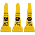 OrangeStar 3-Pack 28" Wet Floor Caution Cones, Yellow 4-Sided Bilingual Warning Message Safety Traffic Cones with Heavy Rubber Base for Indoor/Outdoor Use