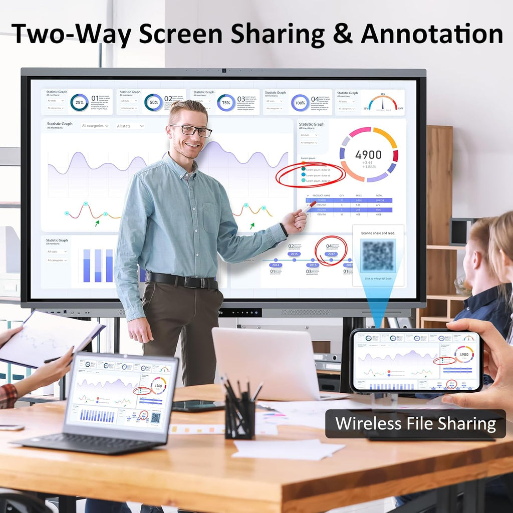 Shiarffe R9 Ultra Portable Smart Board 75" EDLA-Certified Digital Whiteboard, 4K Touchscreen Interactive Display Built-in AI Camera for Classroom Office Hybrid Work Home, Android OS